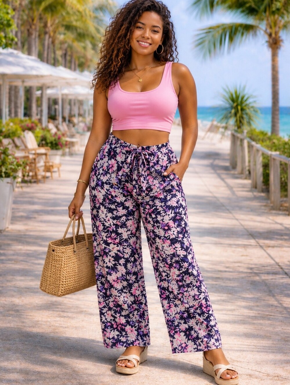 Robert Louis Floral Wide-Leg Pants XL